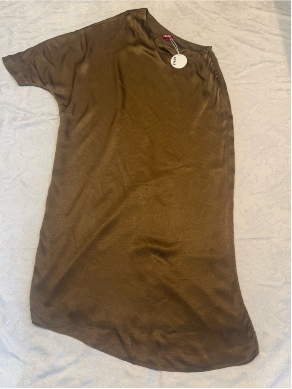 STAUD One-Shoulder Sonya Dress, Caramel - Picture 9 of 13